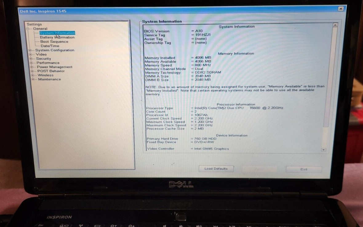 Dell Inspiron 1545 15.6” T6600 2.2GHz AC Adapter 750GB SSD Windows 10