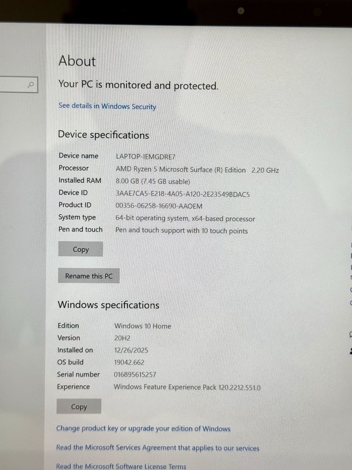 Microsoft Surface Laptop 3 15” Ryzen 5 8GB 256GB SSD Touch Win10#1