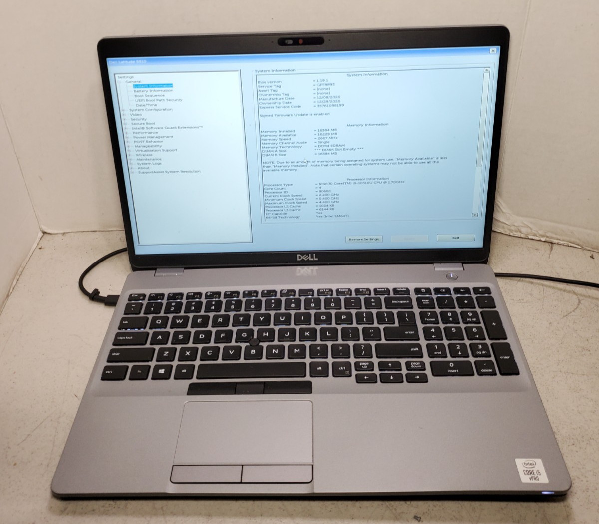 Dell Latitude 5510 15.6″ Laptop i5-10310U 16GB RAM No HDD/SSD/OS! READ! #69