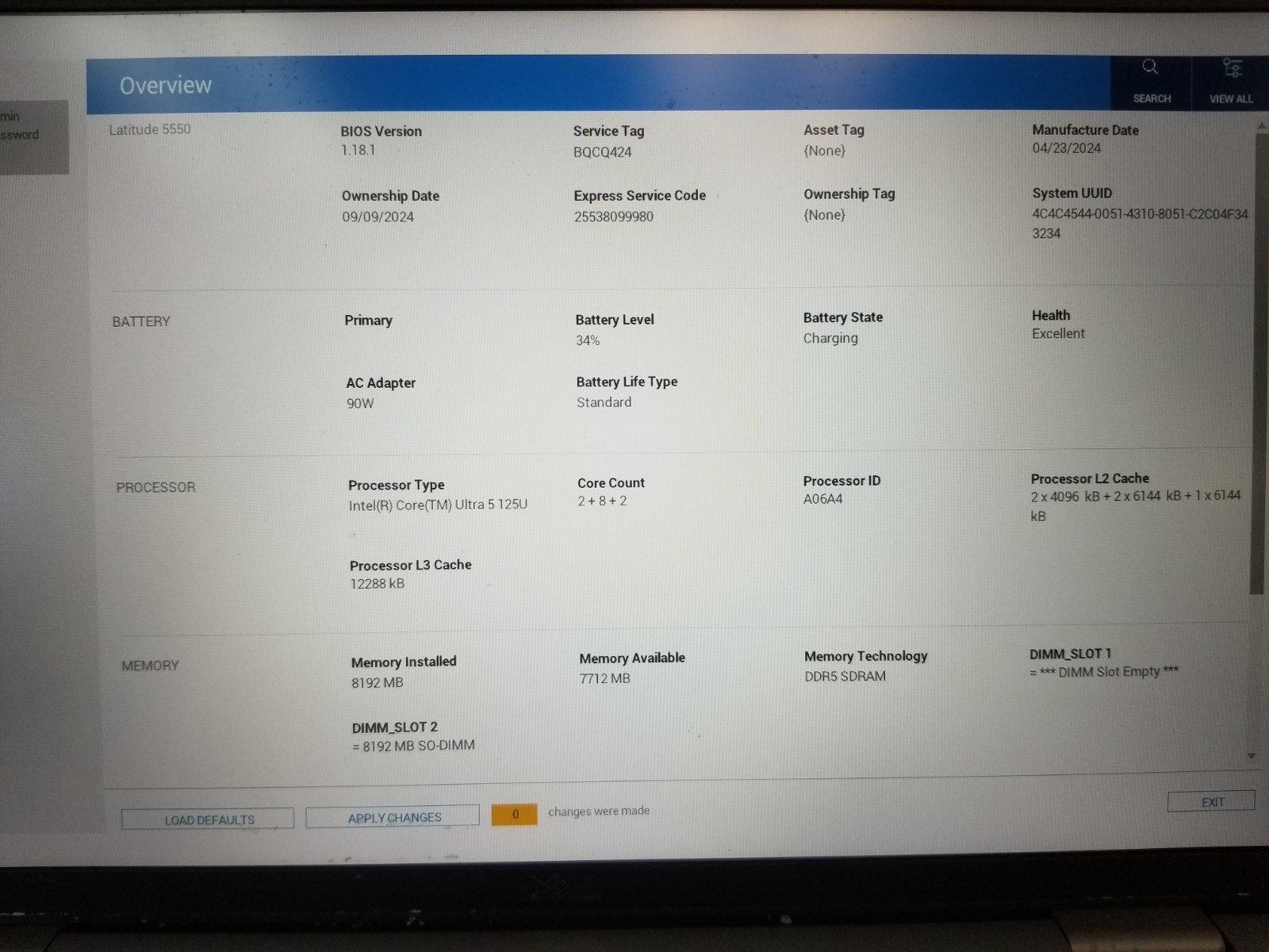 Dell Latitude 5550 / Intel Core Ultra 5 125U / 8GB RAM / No SSD / FREE DELIVERY