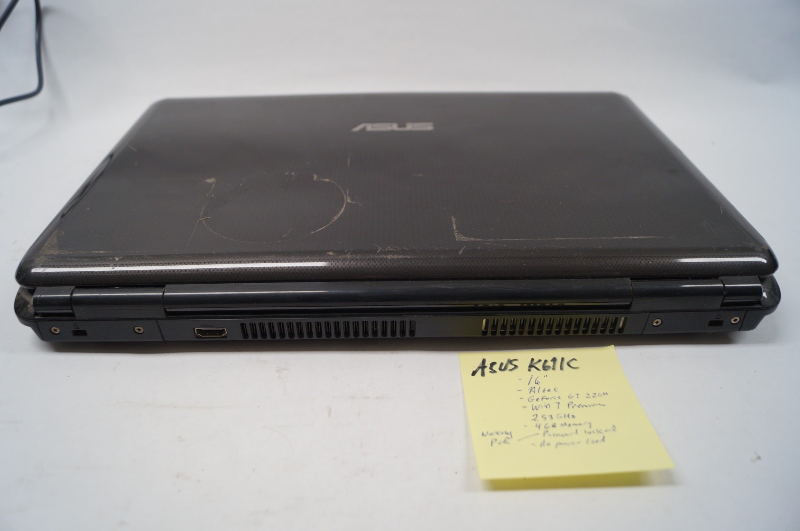 ASUS K61IC 16″ Notebook Altec 4GB Mem 2.53GHz Win7 Intel Core 2 WORKING PoR B153