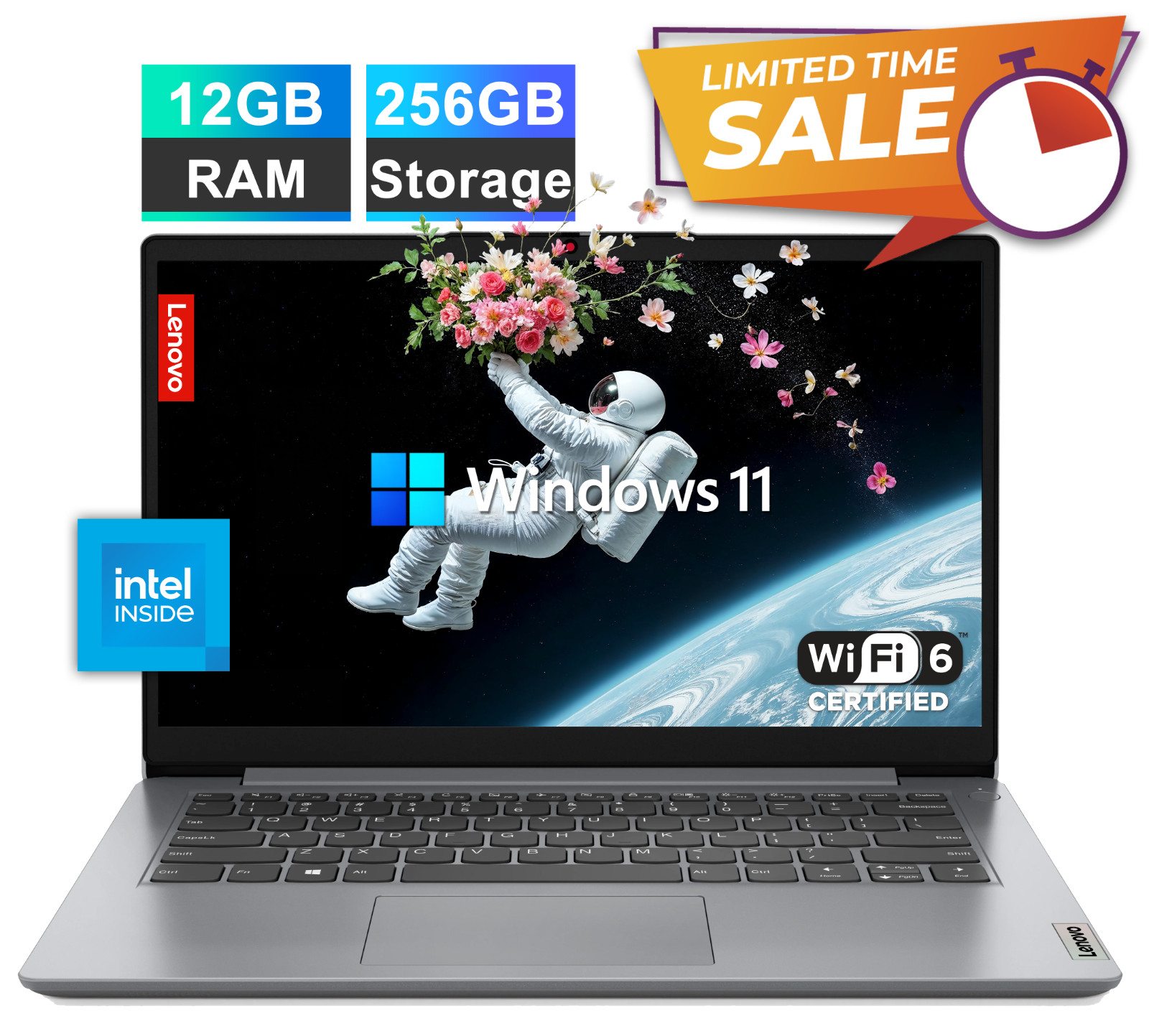 Lenovo IdeaPad Laptop 14″ Slim Intel Dual-Core CPU, 12GB RAM & 256GB Storage