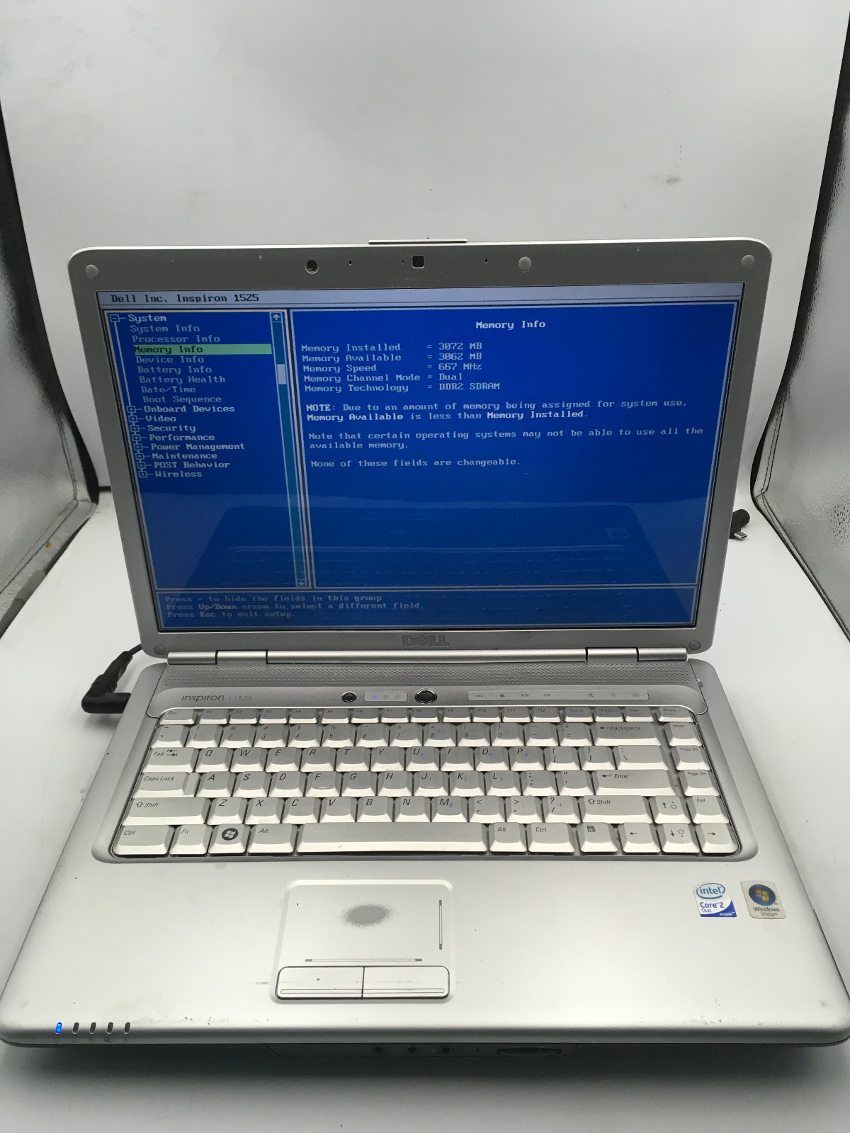 DELL INSPIRON 1525 – BOOTS TO BIOS – INTEL CORE 2 DUO – 3GB RAM – 15″ – READ -BB