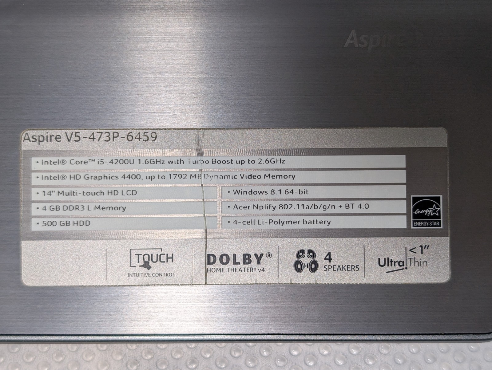 ACER Aspire v5 – 473P – 6459 laptop Windows 10 Home. See photo.