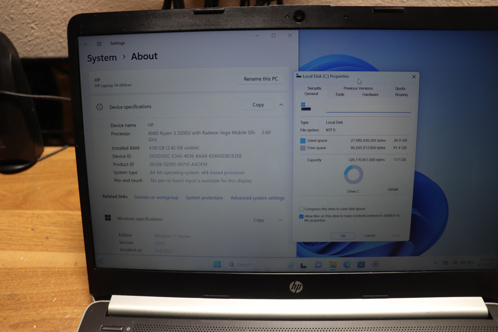 HP 14″ FHD Laptop AMD Ryzen 3 3200U 2.6GHz 4GB/128 SSD Win 11