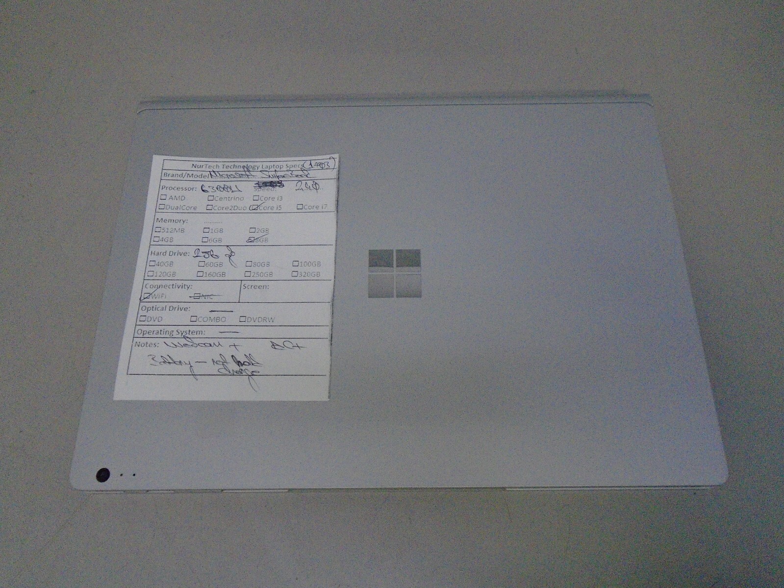 Microsoft Surface Book 1703 13.5″ i5-6300U 2.4GHz 8GB/256GB Webcam Laptop + AC