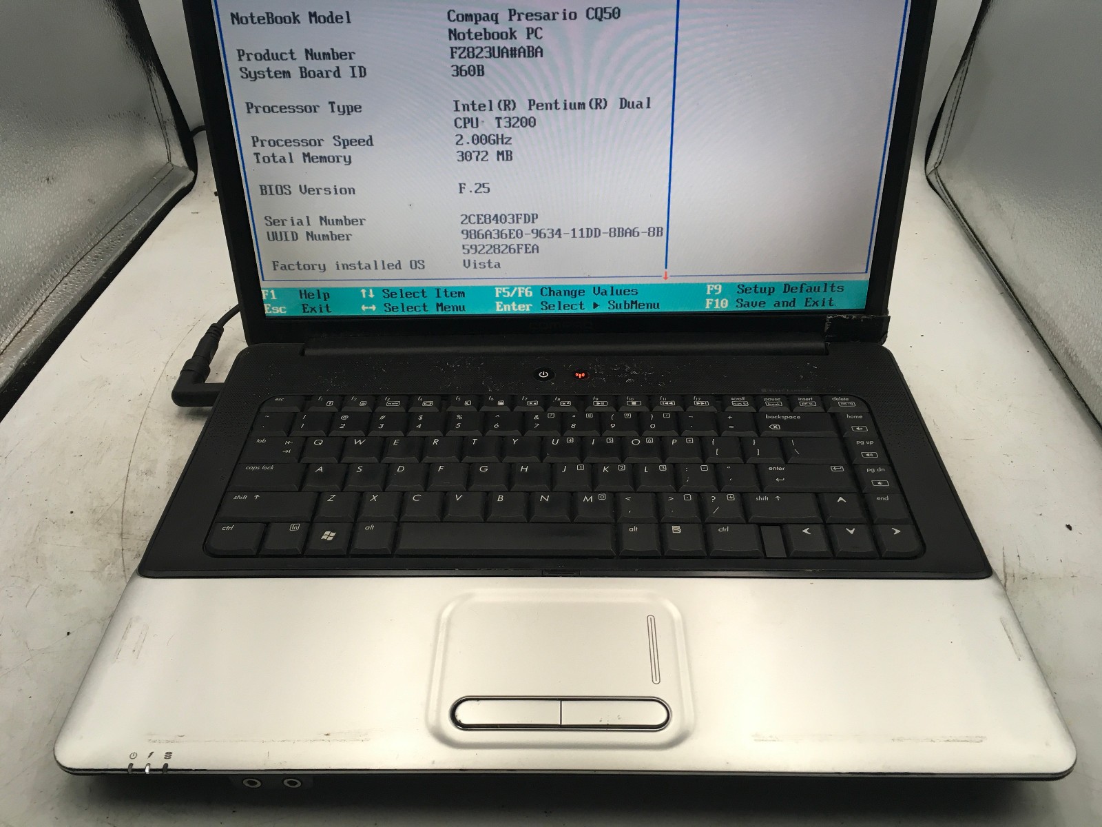 HP COMPAQ PRESARIO CQ50 – BOOTS TO BIOS – INTEL PENTIUM T3200 – 3GB RAM -READ-BB
