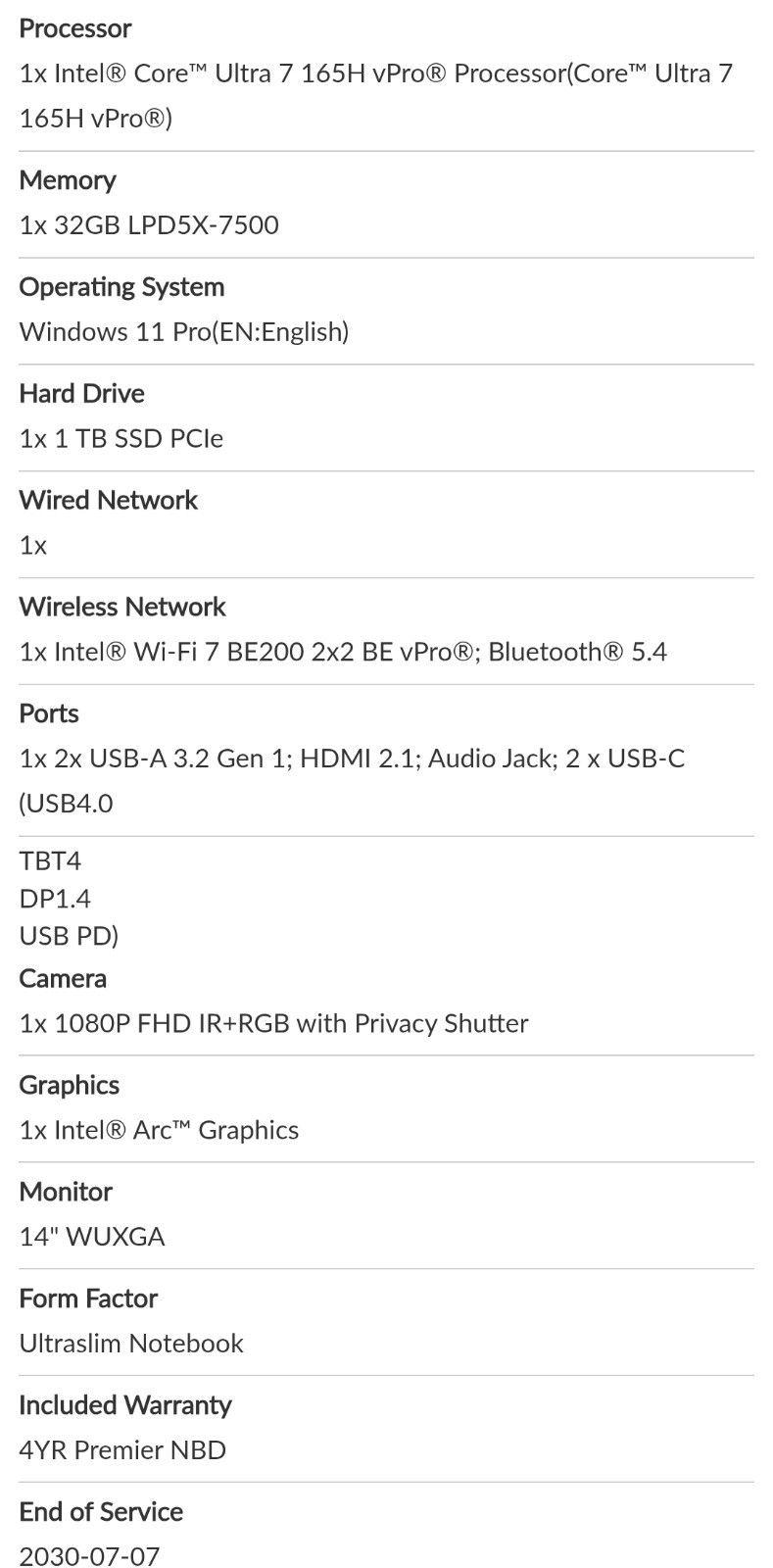 Lenovo ThinkPad X1 Carbon Gen 12, 14″ Touch Core Ultra 7 165H 32GB, 1TB 2029 WTY