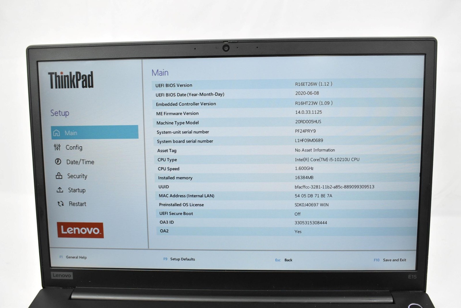 Lenovo Thinkpad E15 i5-10210U 1.6GHz 16GB 256GB SSD 15.6″ No OS *See Details*