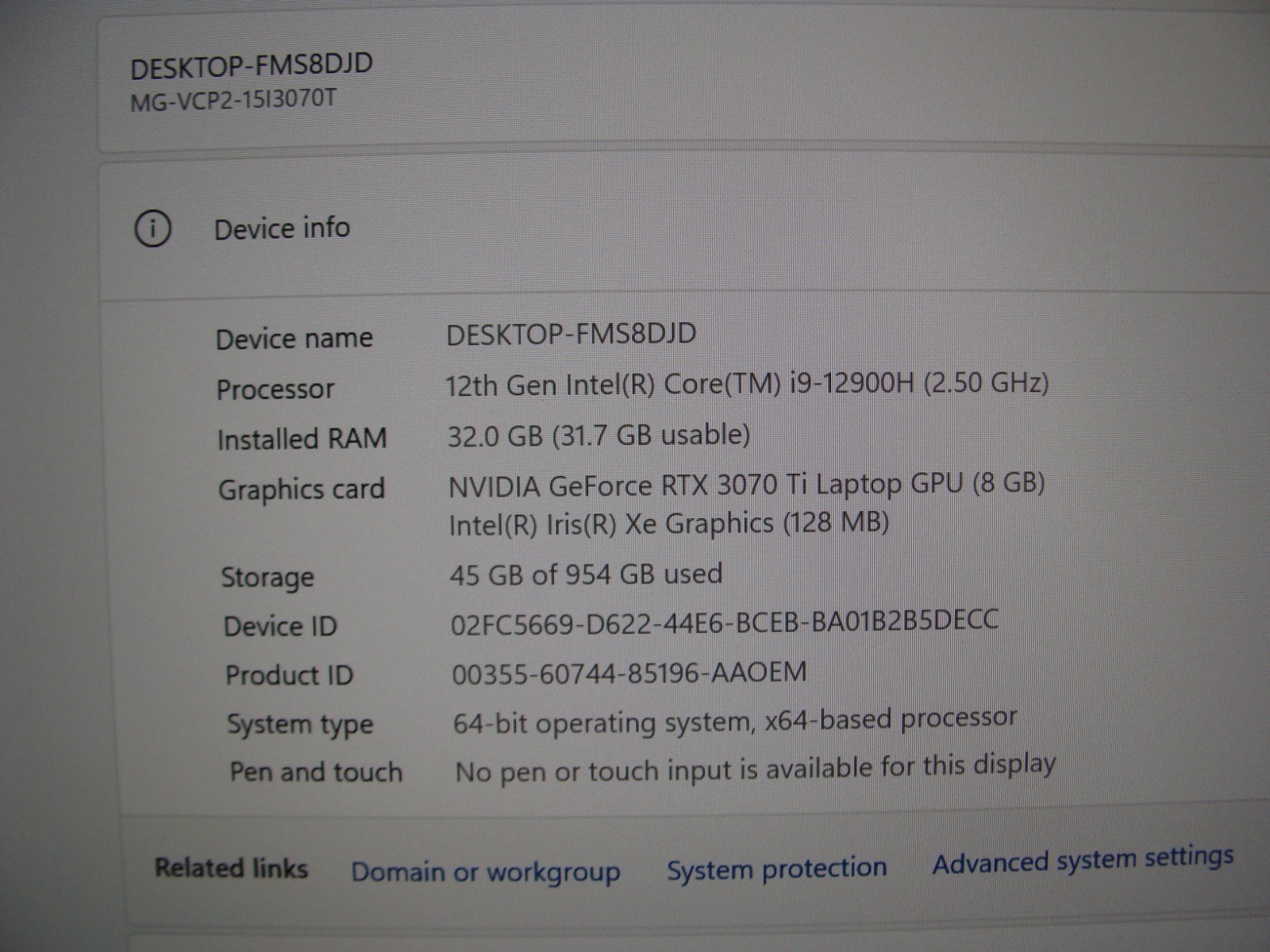 MainGear Vector Pro 2 15.6″QHD 240hz i9-12900H 32GB 1TB RTX 3070 Ti 100% Battery
