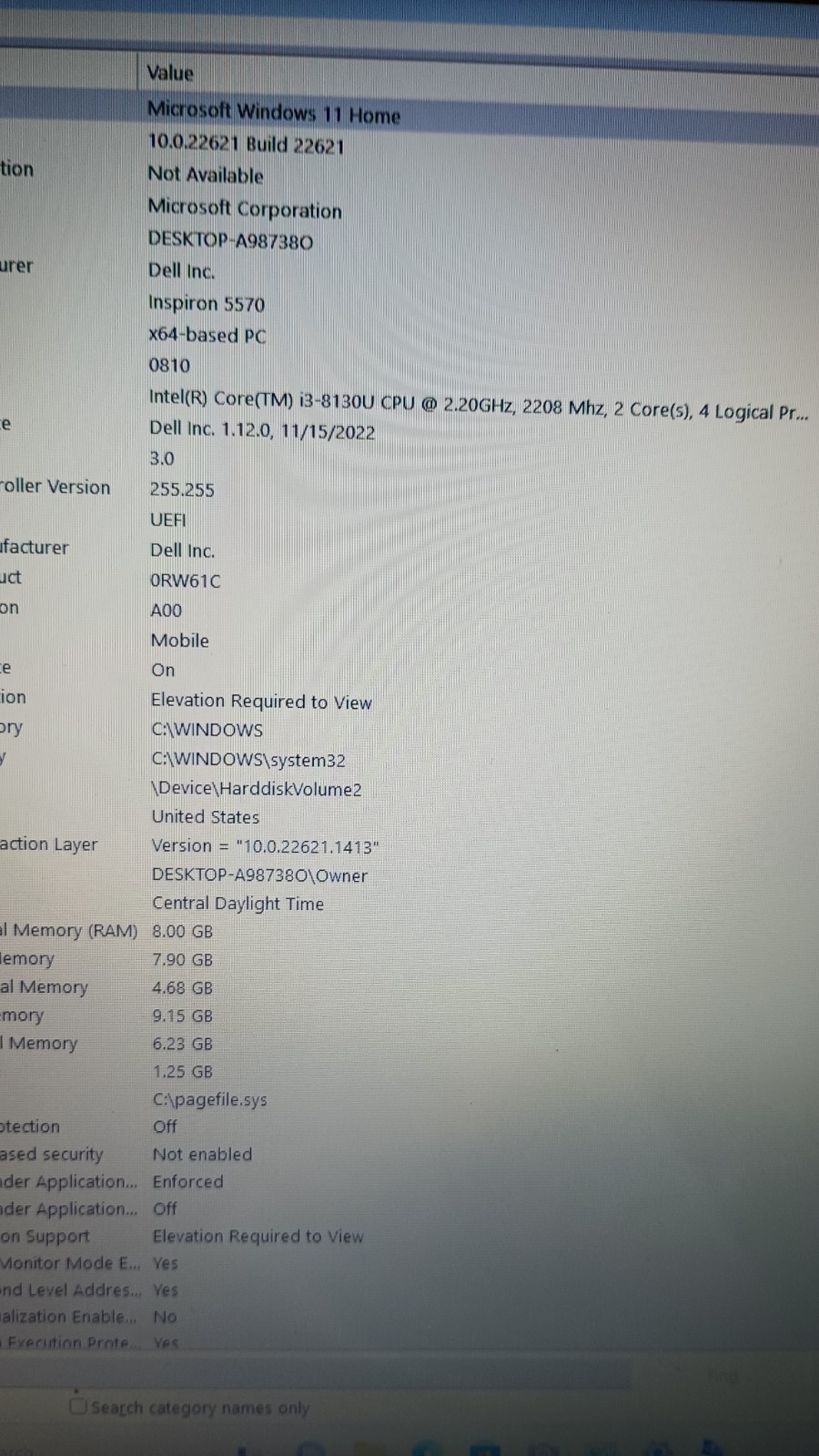 7056 Inspiron5570 w/charger.i3-8130U.8GB.250GB SSD.15.6″FHD Touch.W11.Read!