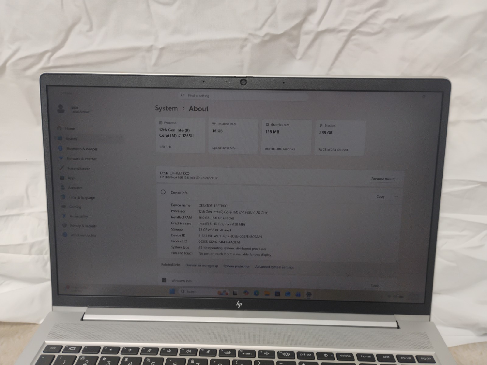 EliteBook 650 G9, i7-12th Gen, 16gb Ram, 256gb SSD, 10 Key, Win 11