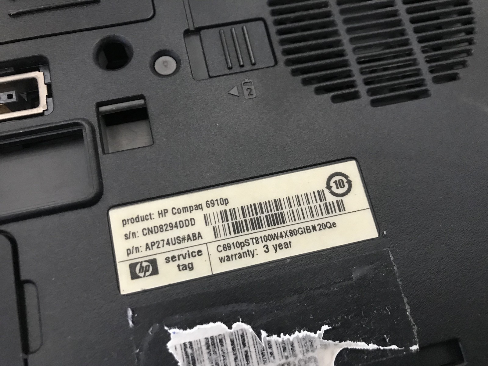 HP COMPAQ 6910P – BOOTS TO BIOS – INTEL 2 DUO T8100 – 2GB RAM – READ DESC – BB