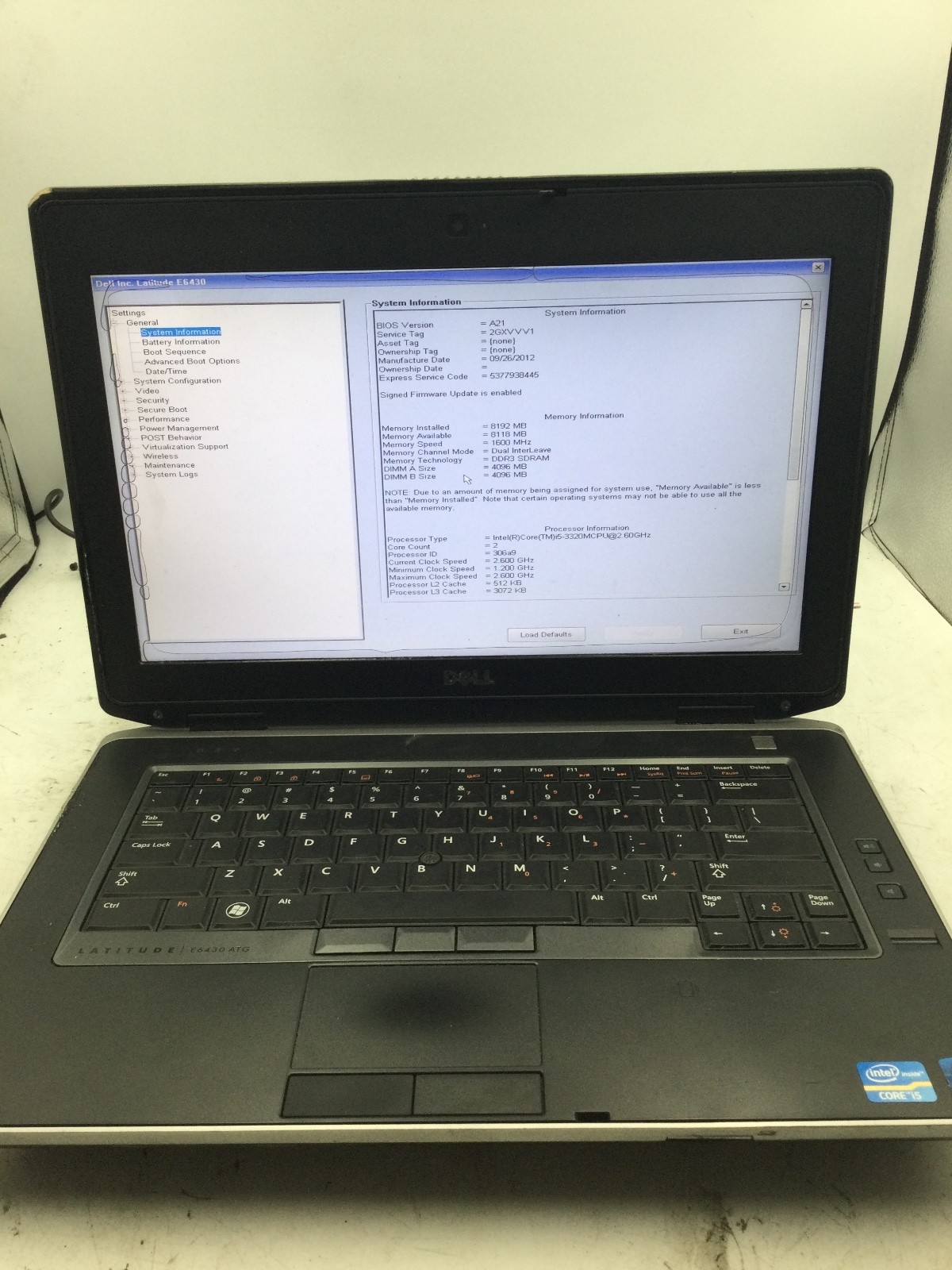 DELL LATITUDE E6430 – BOOTS TO BIOS/BIOS LOCK – INTEL I5 3230 – NO RAM -READ-BB