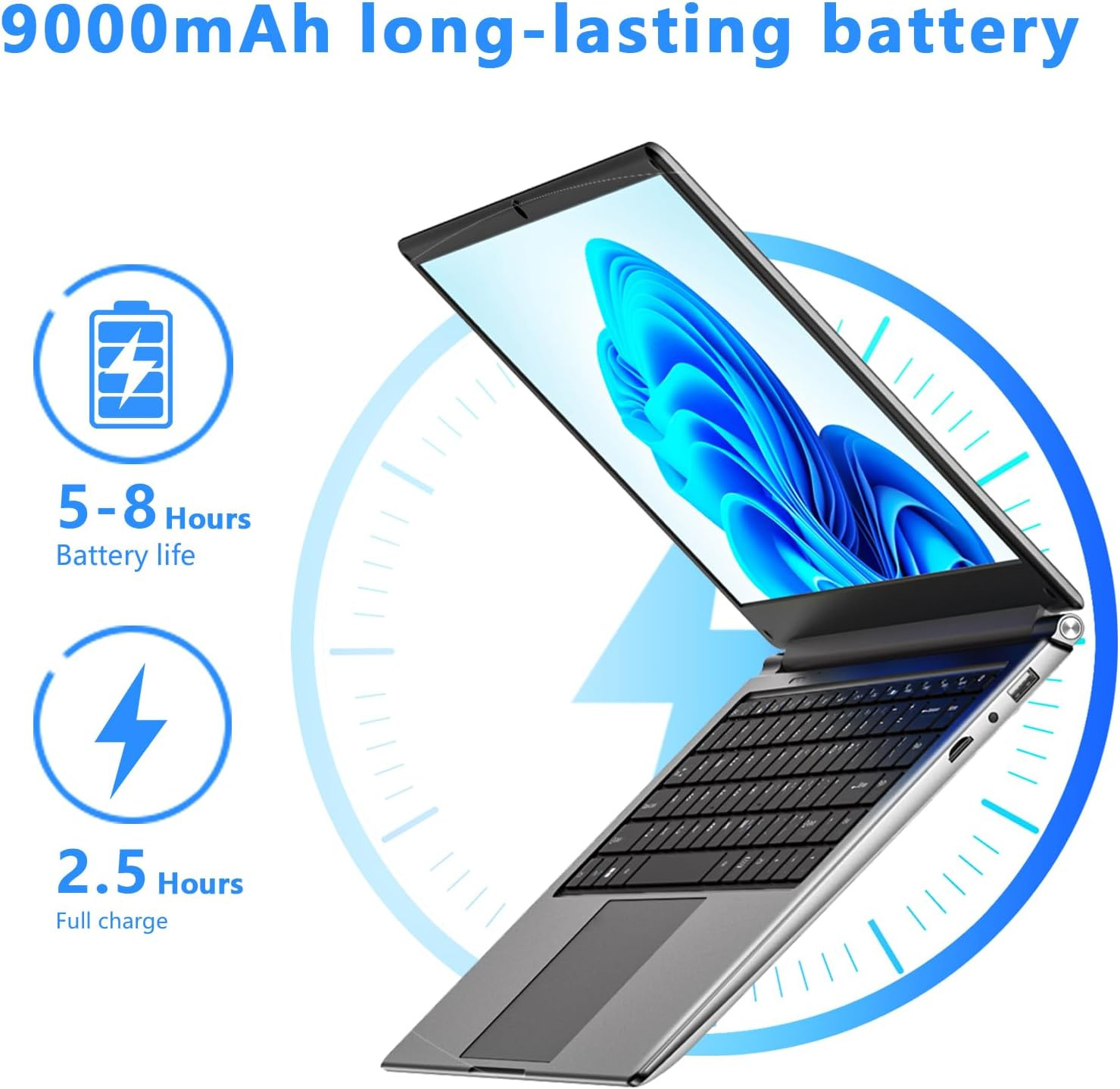 Laptop 16-Inch , 8GB DDR 256GB SSD Portable Laptop Computer, Expandable to 1TB,