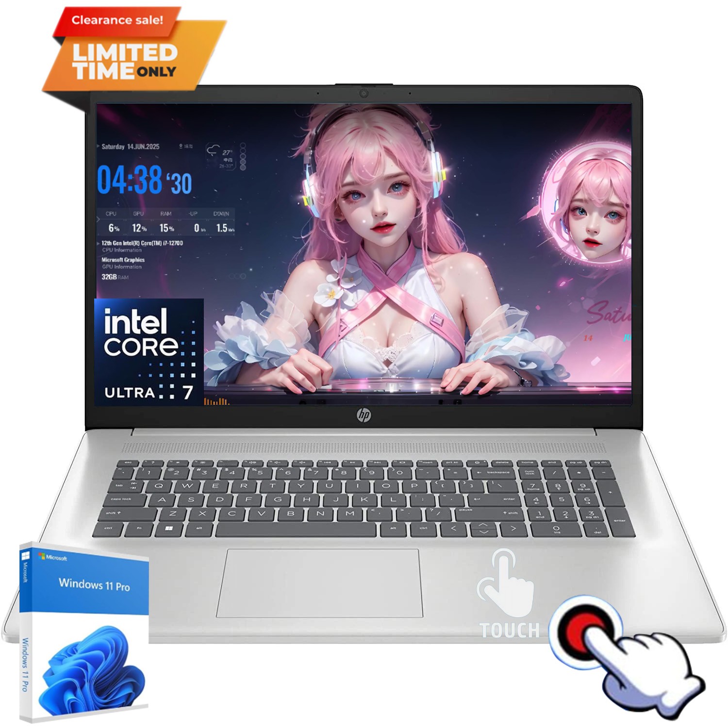 HP 17-CN5075CL 17.3″Touch Laptop, Intel Core Ultra 7 255U 64GB RAM 4TSSD W11P