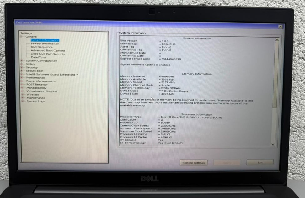 Dell Latitude 7480 Laptop Core i7 7th Gen 4GB RAM NO SSD Parts Defective Keys