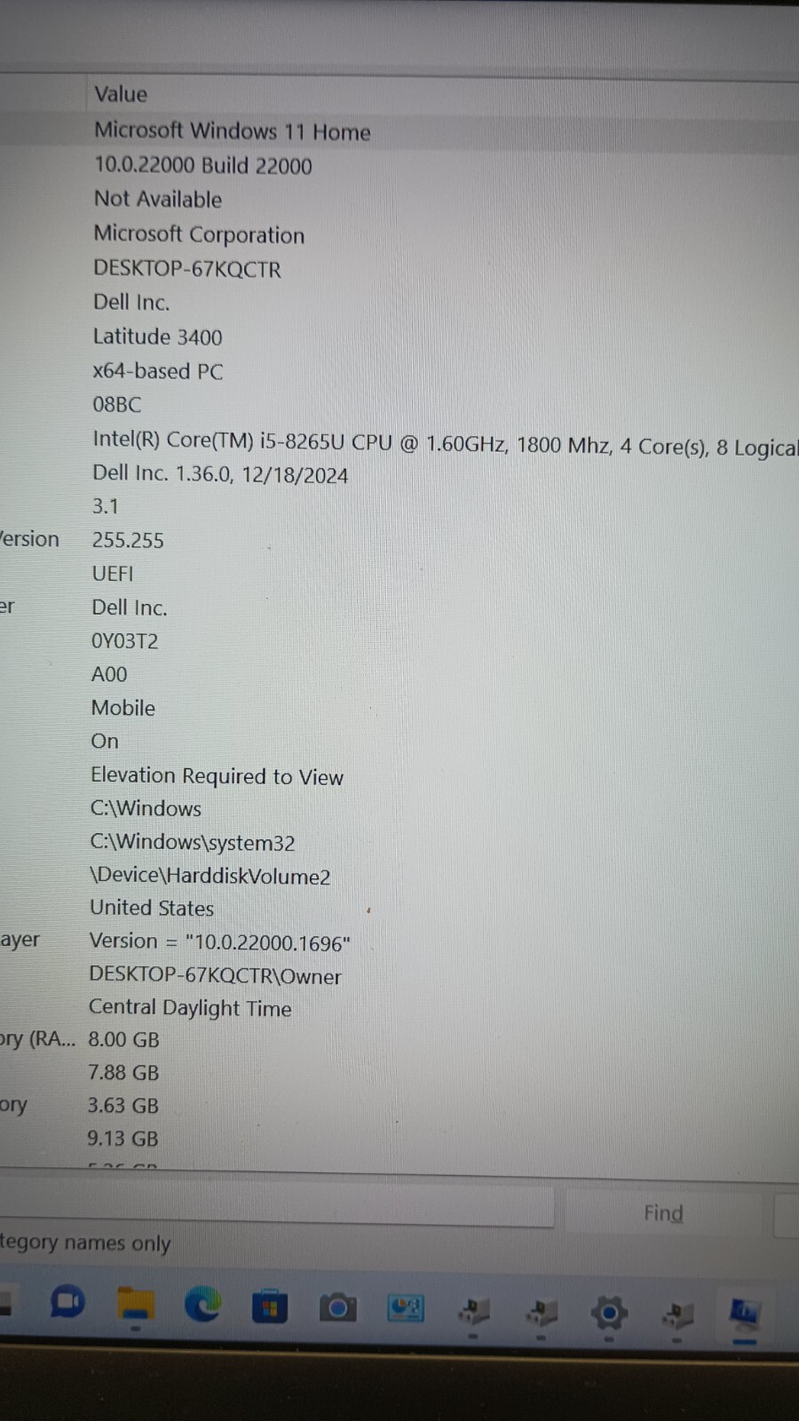 6193 Latitude 3400w/charger.i5-8265.8GB.128GB SSD.14″FHD.W11.Nice!