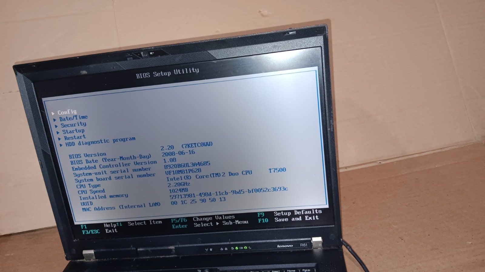 Lenovo ThinkPad R61 Laptop Intel C2D T7500 @ 2.20 GHz, 15.4″ LCD Screen 8932