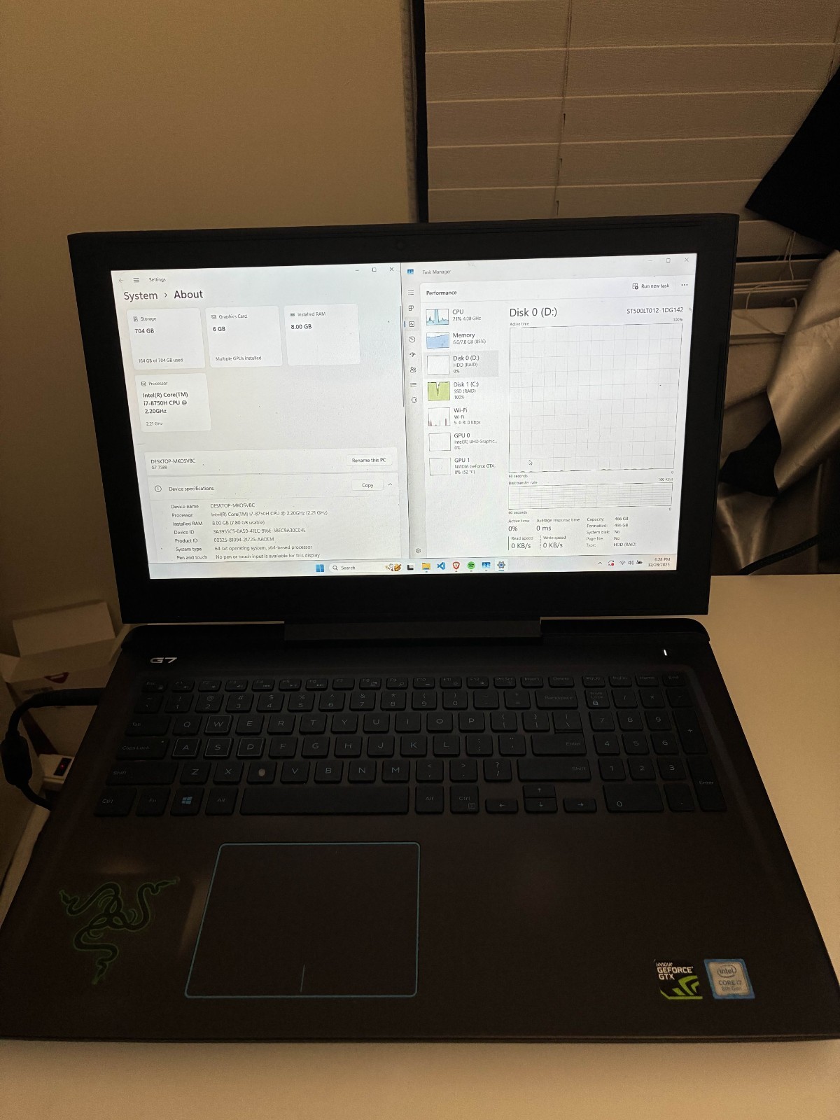 Dell G7 7588 15.6″ (256GB SSD, Intel Core i7-8750H, 2.20GHz, 8GB RAM, NVIDIA…