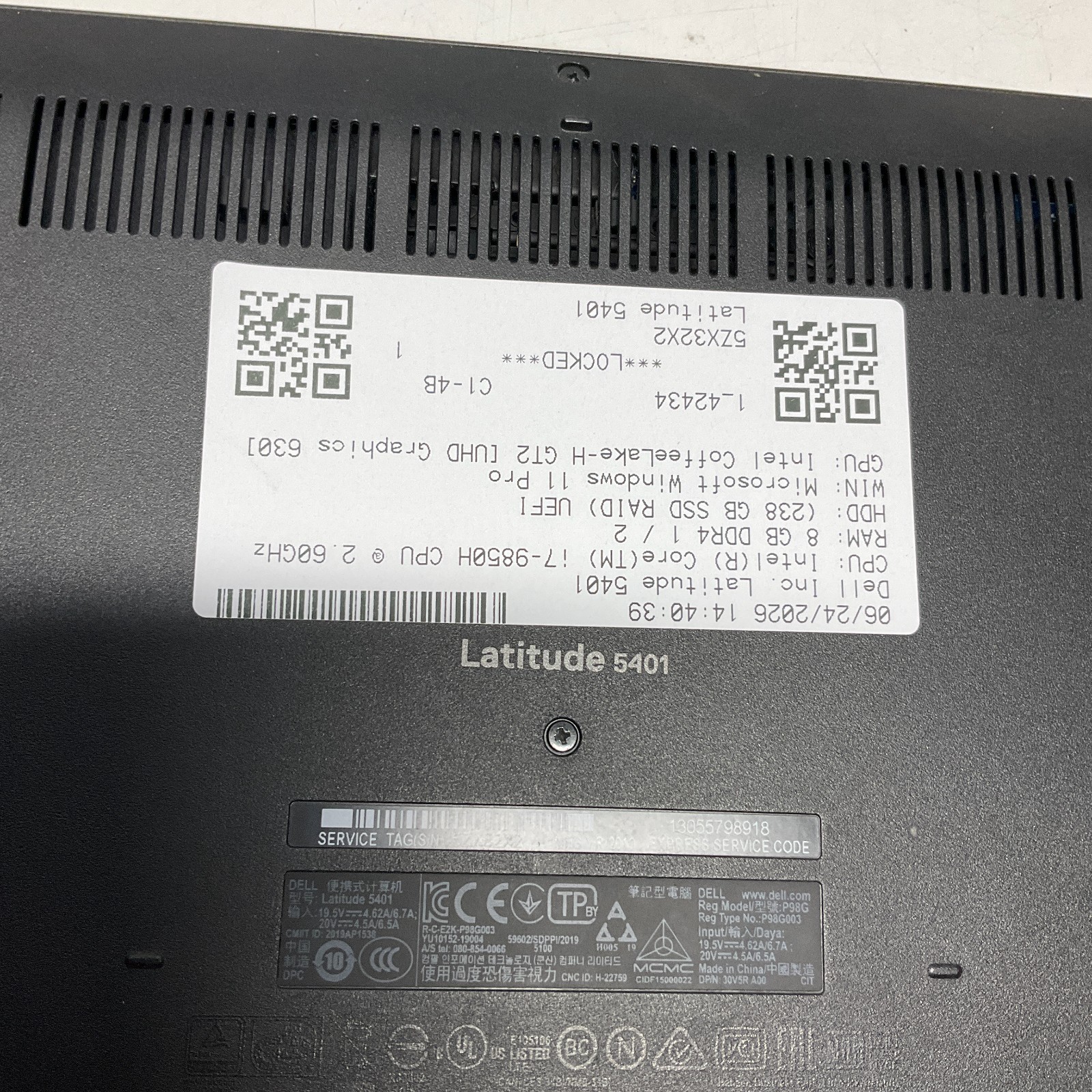 Dell Latitude 5401 Laptop i7 9850H 2.60GHZ 14″ FHD 8GB 256GB SSD Win 11 Pro BIOS
