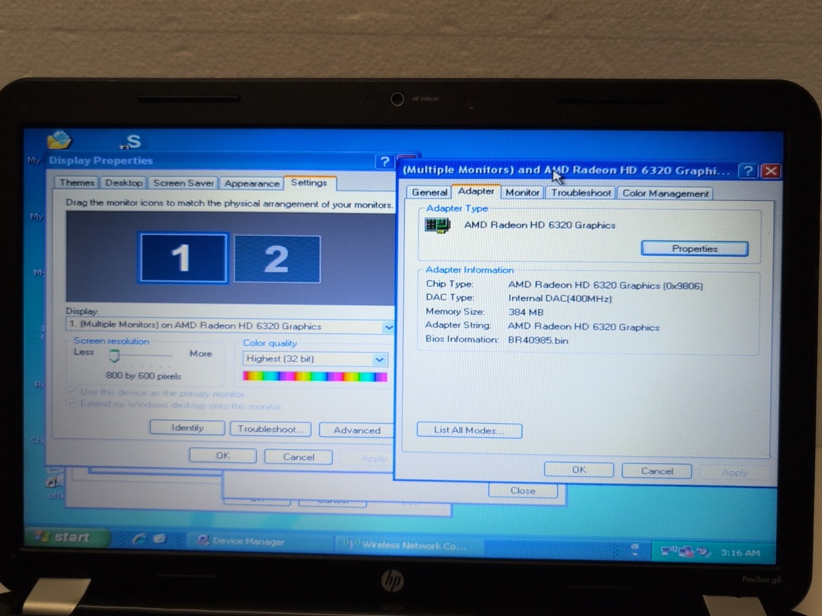 HP PAVILION G6 15.6″ Laptop – AMD E-450 APU/4GB RAM/250GB HDD/ Win XP (*READ) –