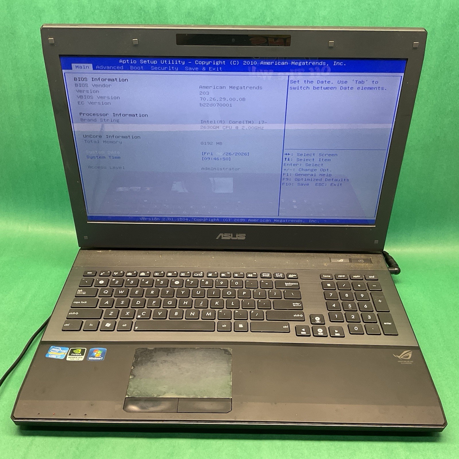 ASUS ROG G74SX 17.3″ Gaming Laptop – Powers On – NO HARD DRIVE- Untested