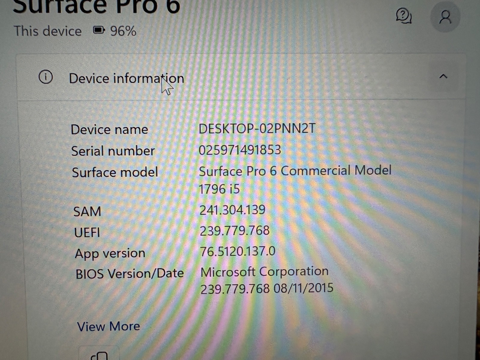 Microsoft Surface Pro 6 i5 8th Gen/8 gigs/256SSD