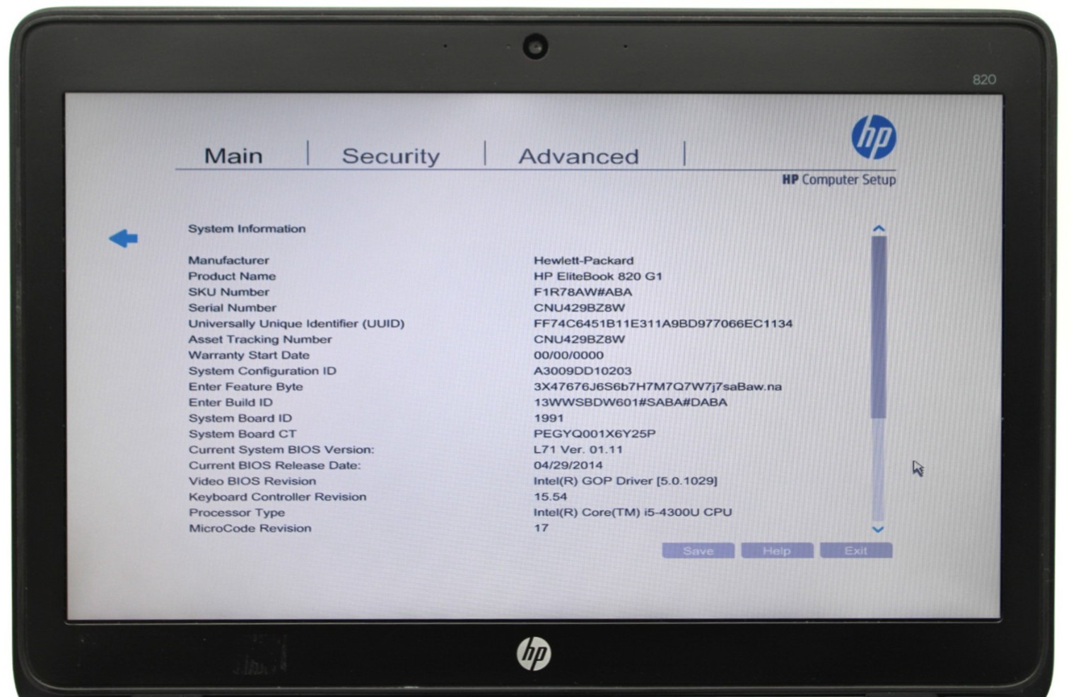 HP EliteBook 820 G1 i5-4300U@1.60GHz 16GB DDR3 NO STORAGE OR OS *USED/TESTED*