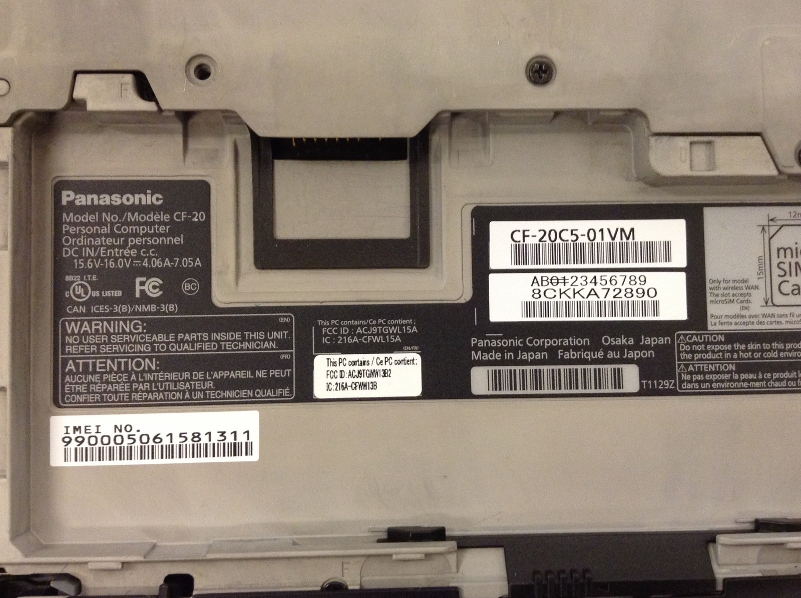 Panasonic Toughbook CF-20 MK1 Touch Laptop m5-6Y57 1.10GHz w/ 8GB, 128GB SSD
