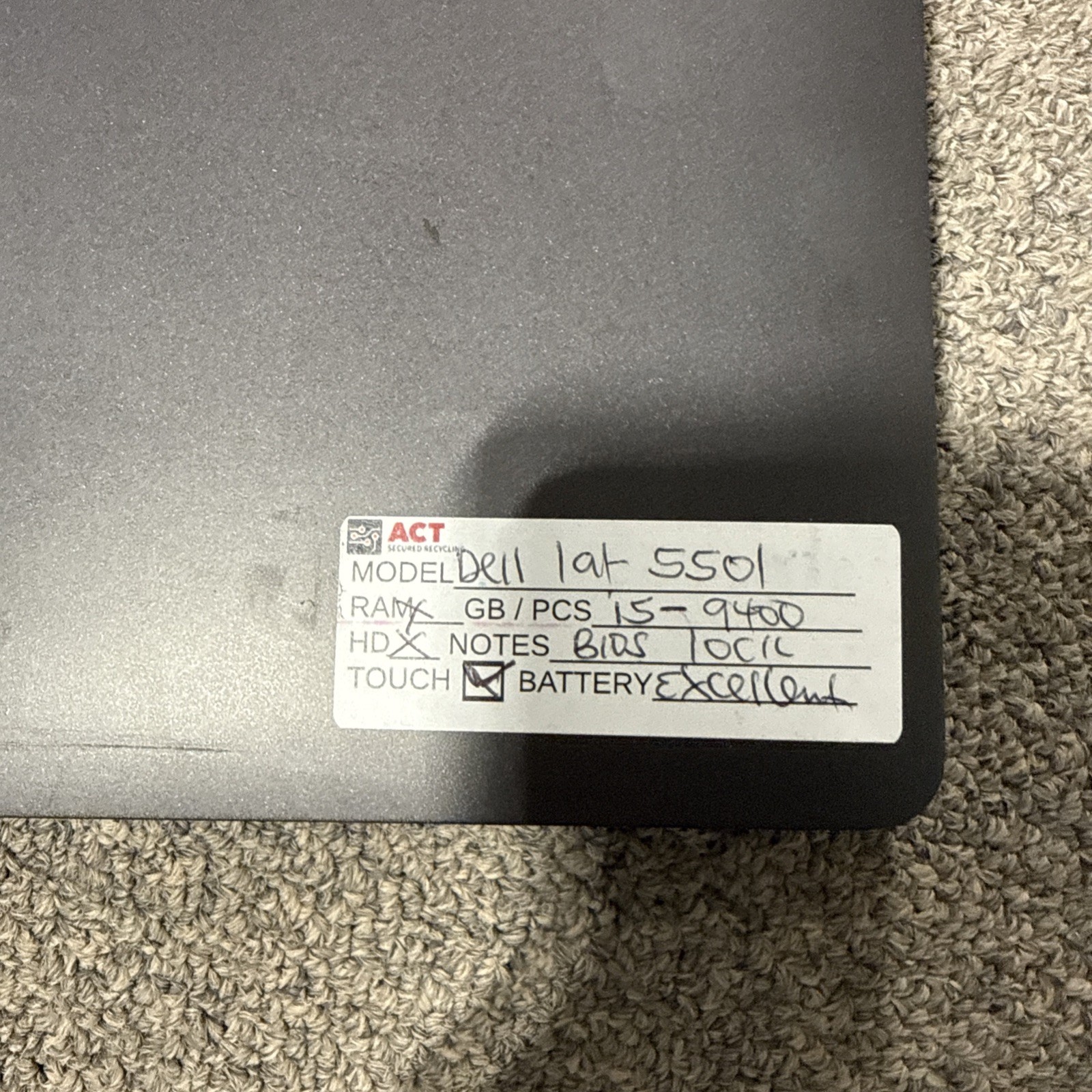 Dell Latitude 5501 15.6 i5-9400H 2.5GHz NO RAM NO HDD NO OS * BIOS LOCK*