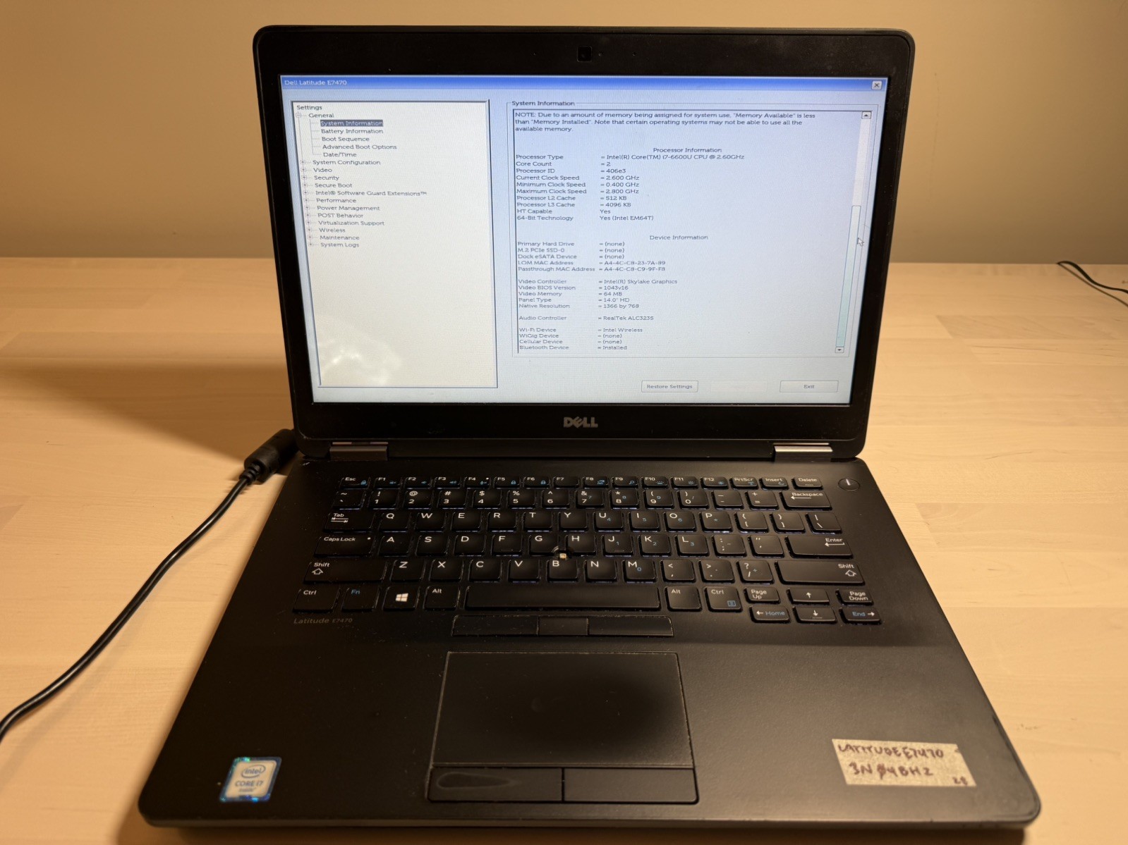 Dell Latitude E7470 Laptop Intel Core i7 6th Gen No HD/OS/AC Adapter