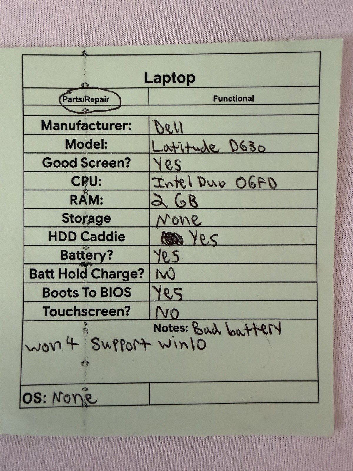 Dell Latitude D630 Laptop – Good Screen – Intel Duo 06FD – RAM 2 GB – Read Des