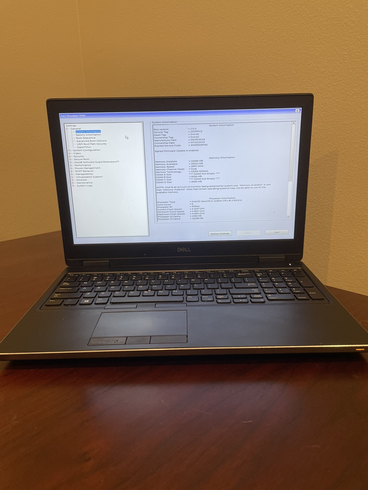 DELL PRECISION 7530 15.6″ E-2176M 2.70GHz 16GB RAM 256GB SSD Grade D
