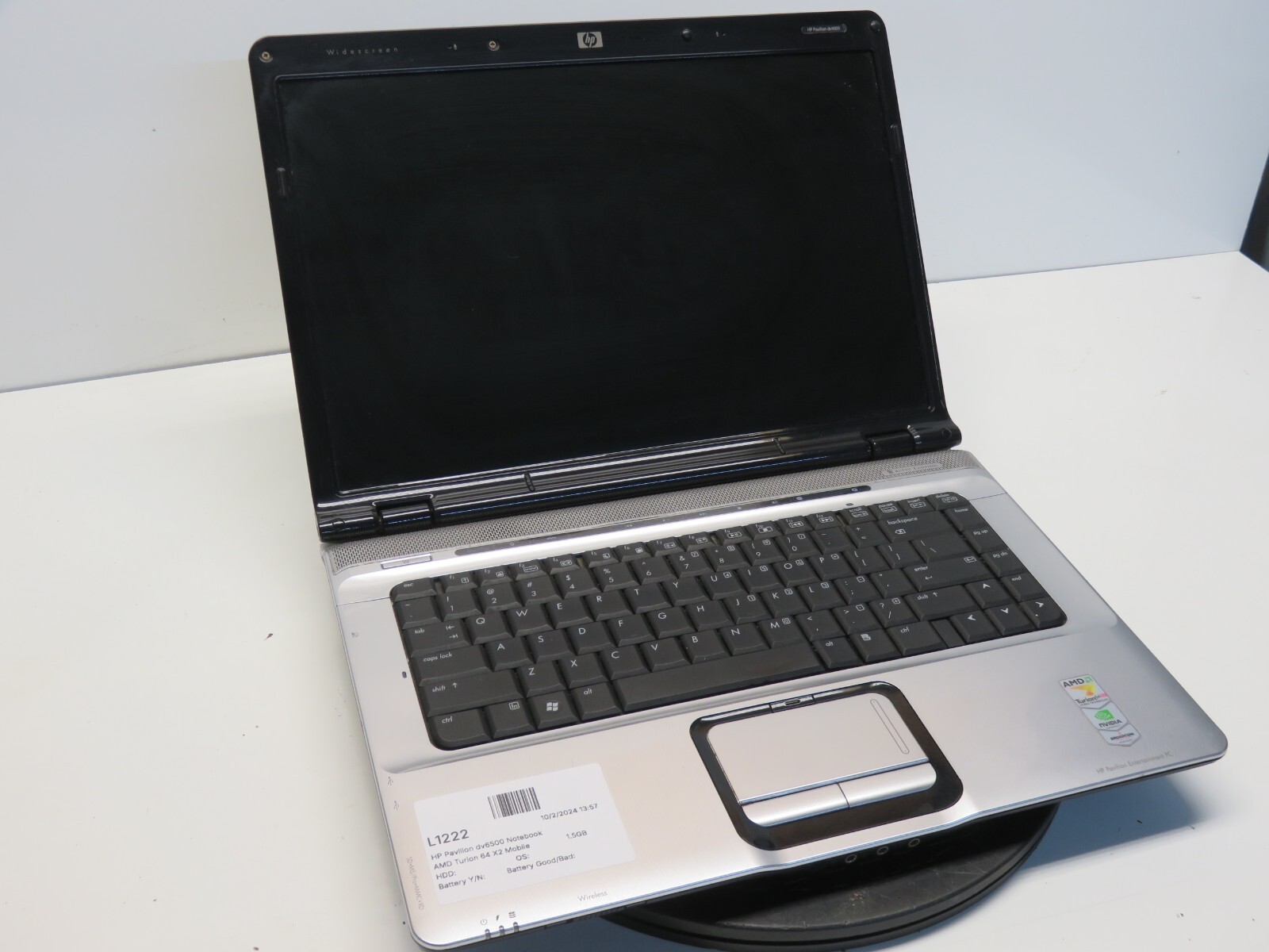 HP Pavilion dv6500 DV6629WM AMD Turion 64 X2 TL-50 1900MHz 1.5GB NO HDD No Batt