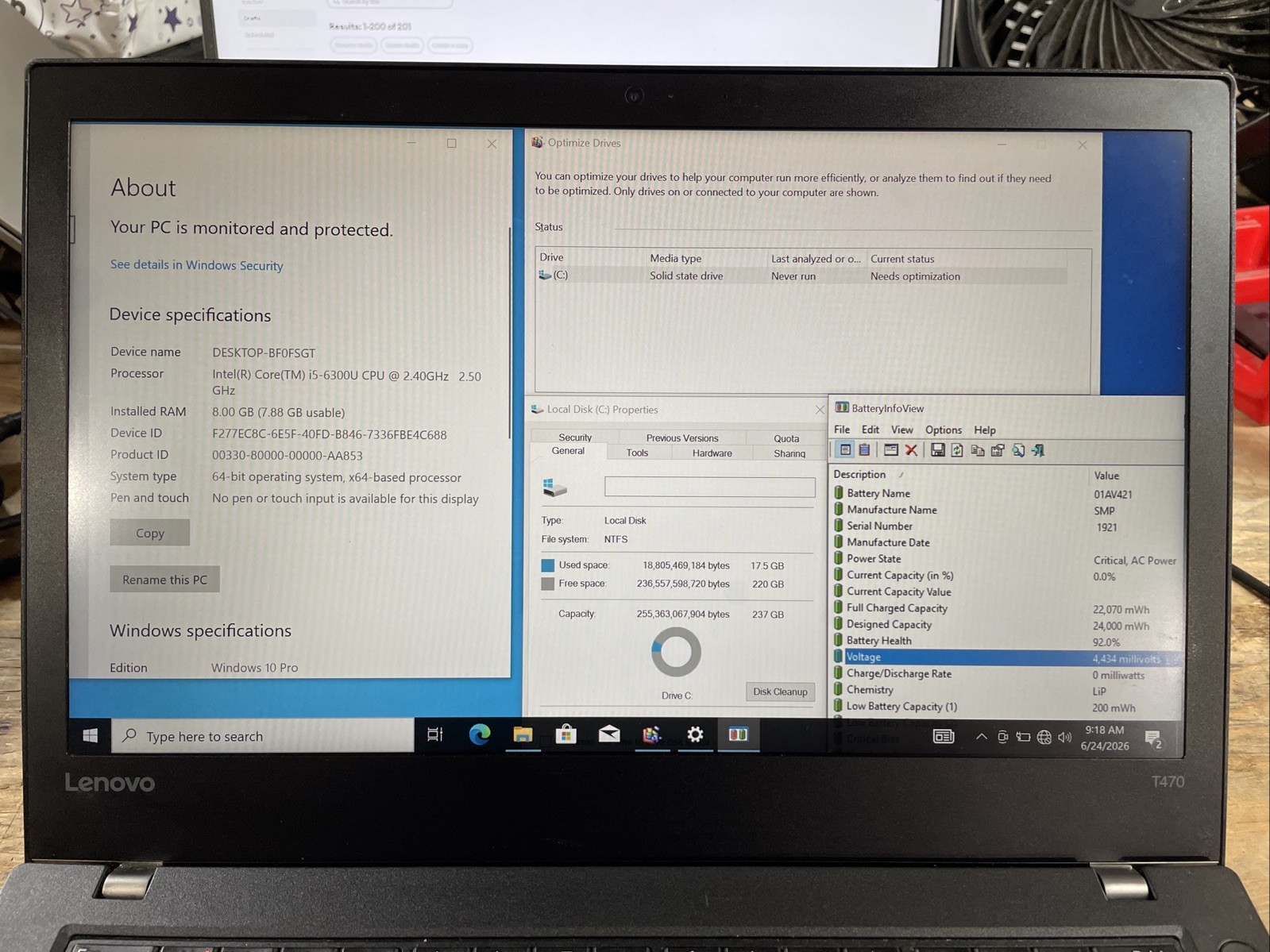 Lenovo ThinkPad T470p 14″, Intel Core i5-6300U @2.7GHz, 8GB RAM, 256GB SSD, W10