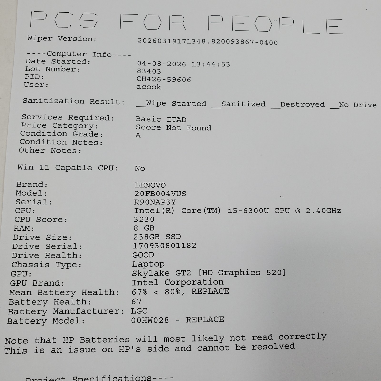 Lenovo ThinkPad X1 Carbon 4th Gen Core i5-6300 2.4GHz 8GB RAM 256GB SSD NO OS