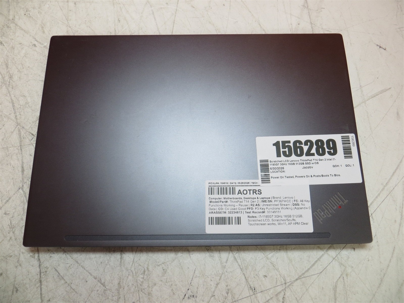Scratched LCD Lenovo ThinkPad T14 Gen 2 Intel i7-1185G7 3GHz 16GB 512GB SSD w/OS