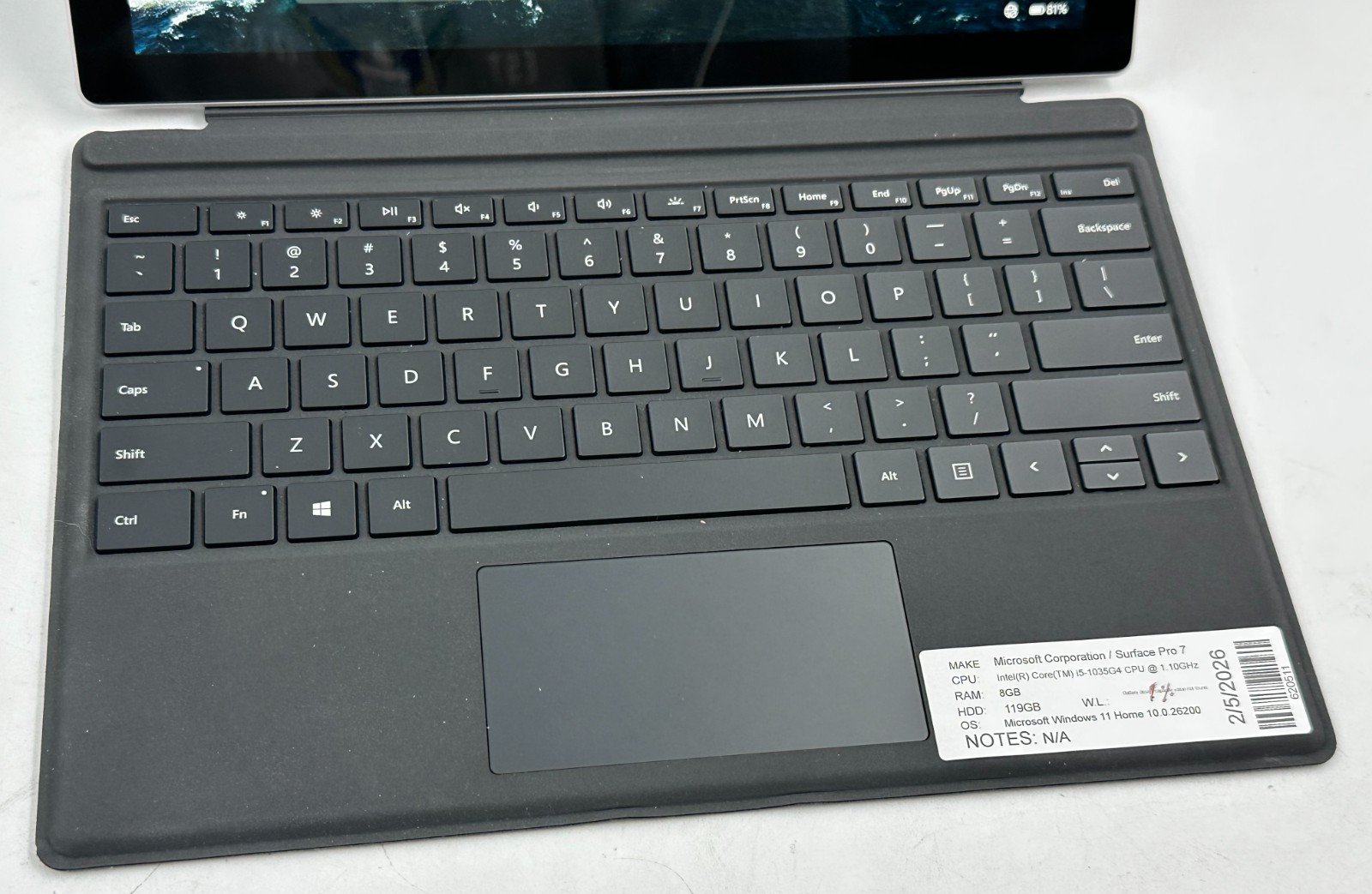MICROSOFT SURFACE PRO 7 LAPTOP CORE i5-1035g4 @ 1.10Ghz 8GB RAM 119GB SSD (lp660