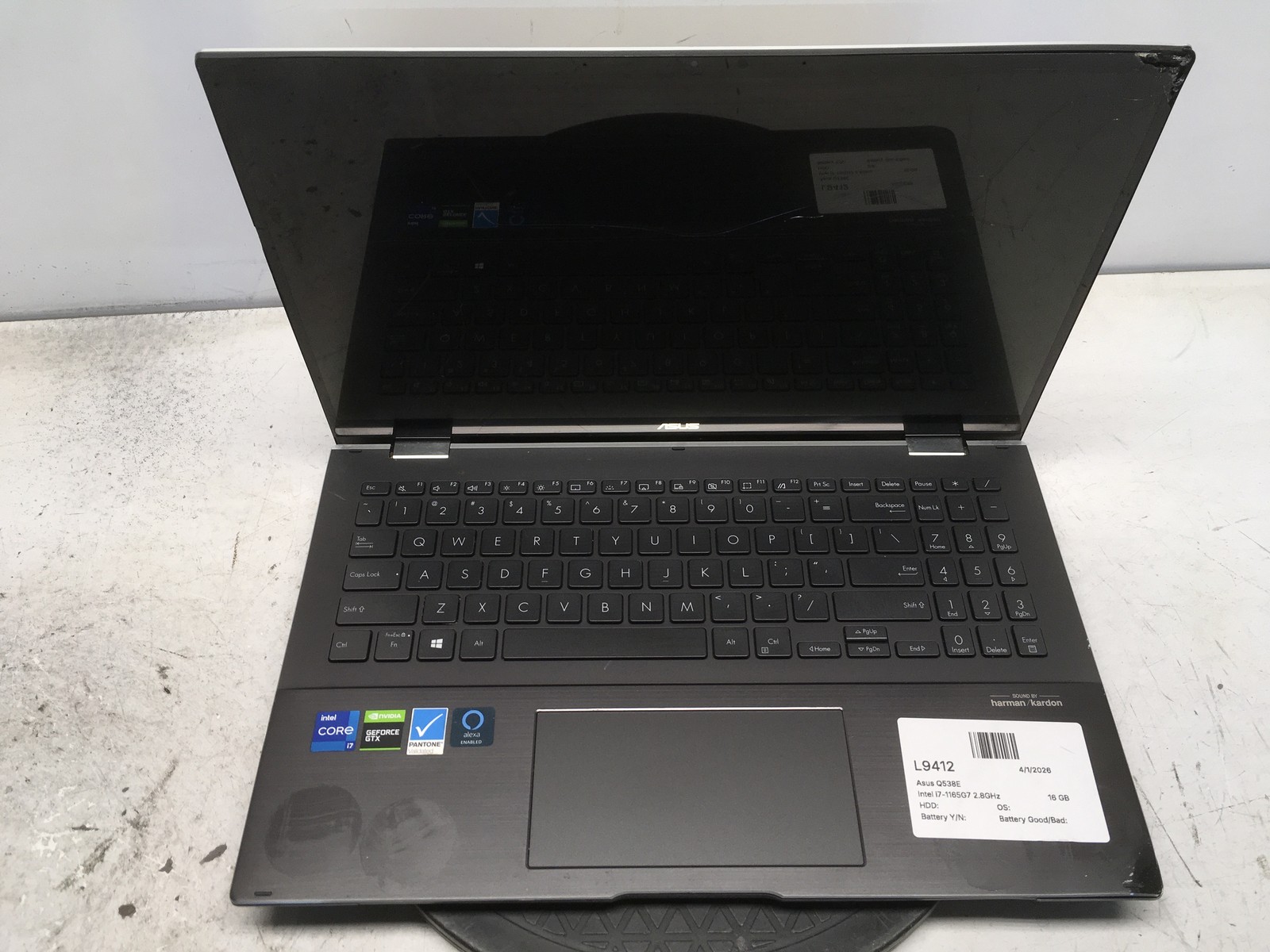 Asus Q538E Intel i7-1165G7 2.8GHz 16 GB NO HD No Batt Nvidia GeForce GTX 1650 Ti
