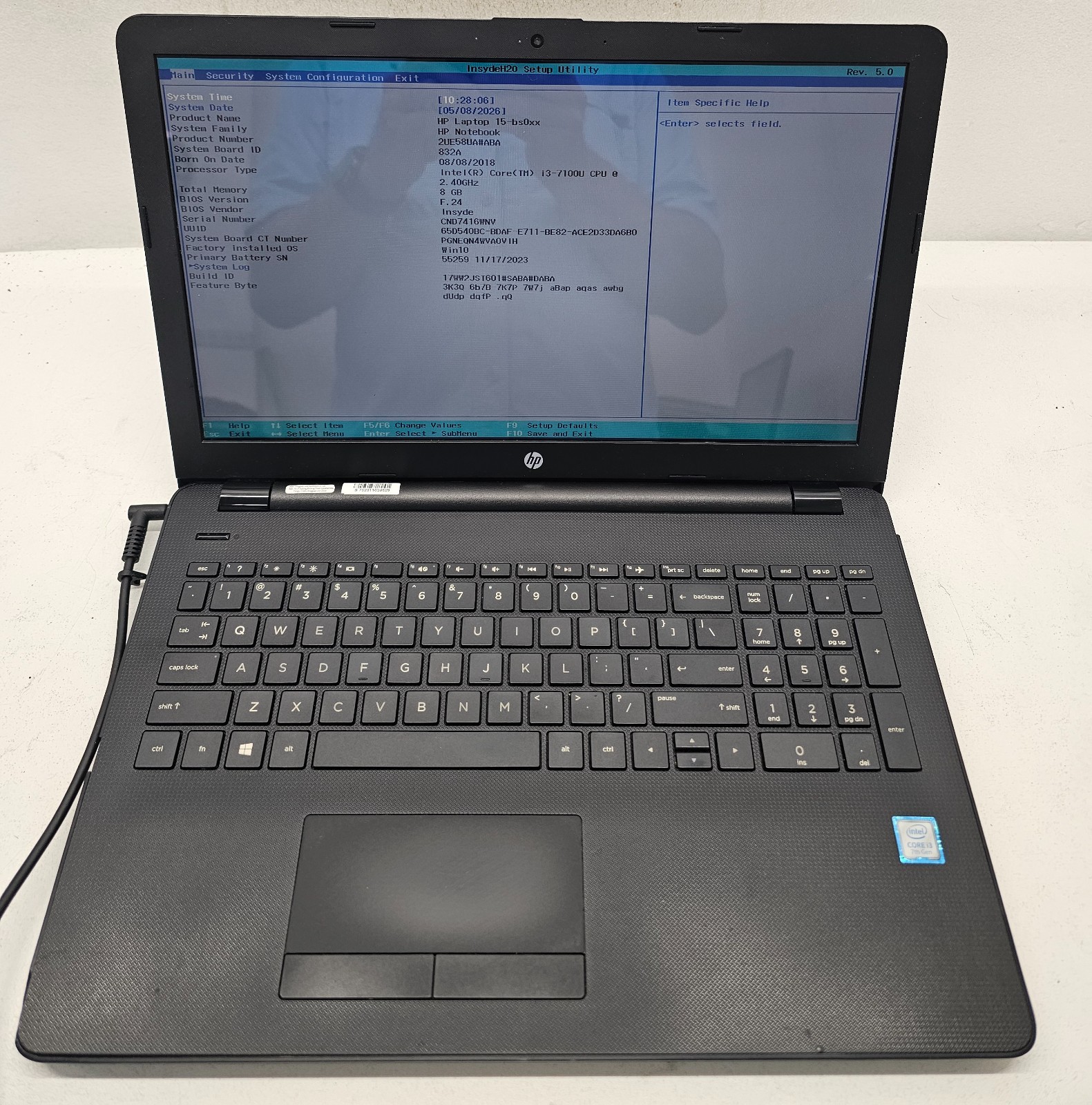 HP Laptop 15-bs091ms 15.6″ Intel Core i3-7100U 8GB Ram NO HD/OS (FL)
