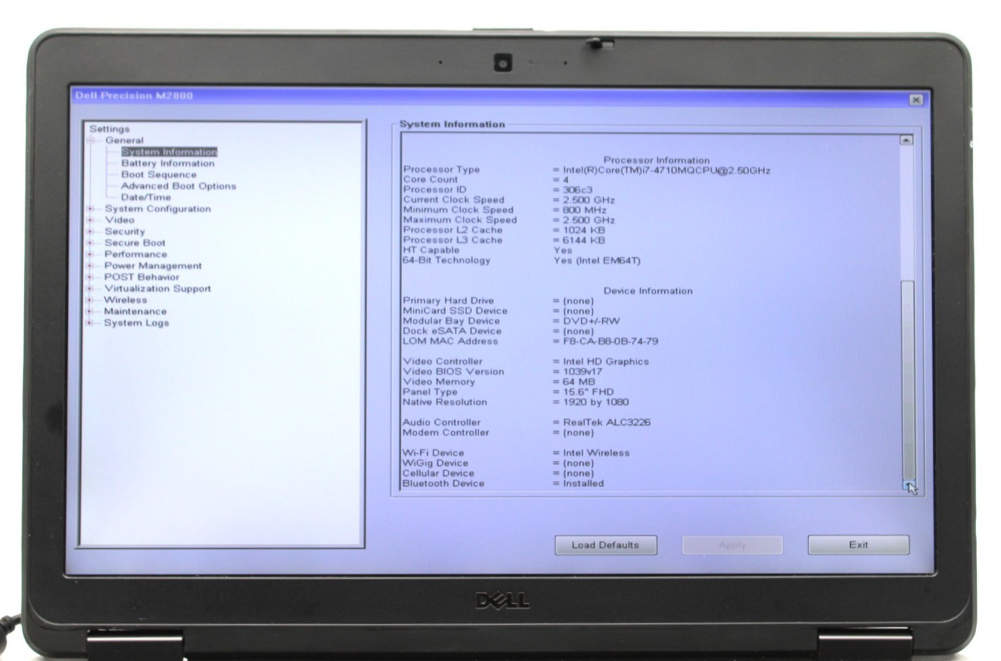 Dell Precision M2800 i7-4810MQ@2.8GHz 1GB RAM NO STORAGE OR OS *USED/TESTED*