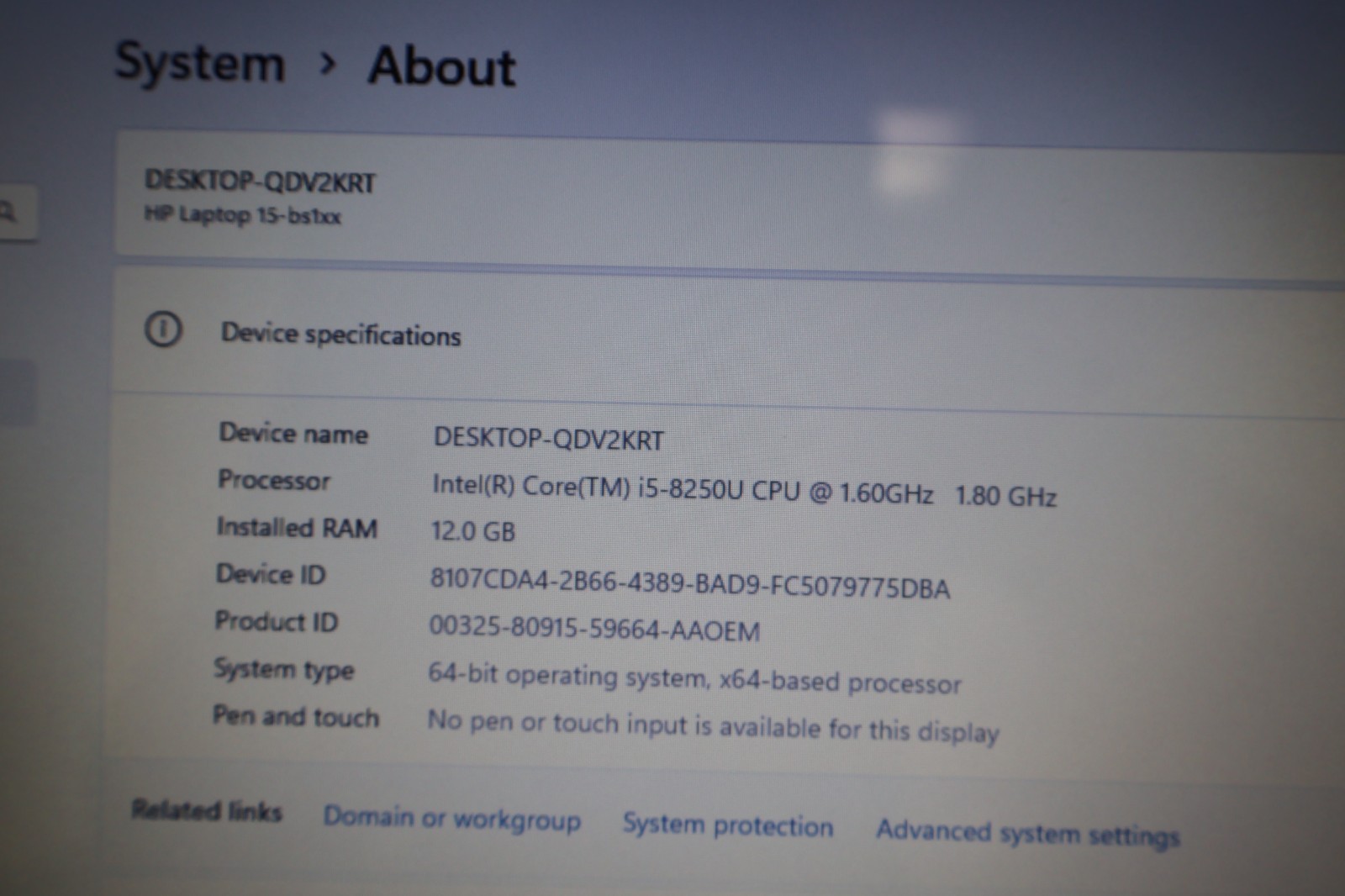 HP 15-BS158CL 15.6″ HD Intel Core i5-8250U CPU @ 1.60GHz 12GB RAM 2TB HDD Laptop