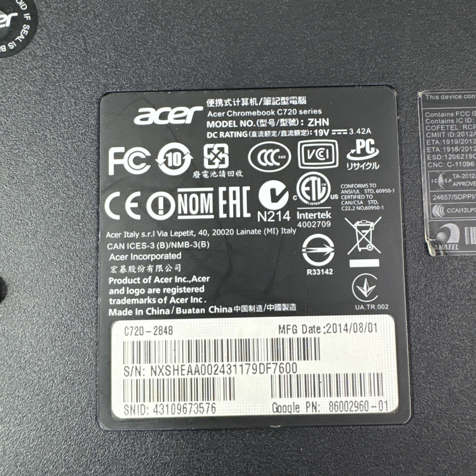 Acer Chromebook C720-2848 ZHN 11.6″ Celeron 1.40GHz 2GB RAM 16GB SSD WiFi READ