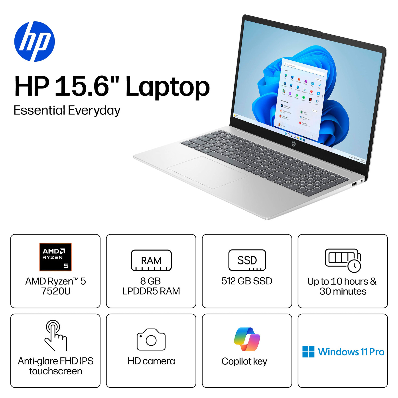 2026 HP Laptop Notebook 15.6 Touch Office 2024 AMD Ryzen 5 8GB RAM 512GB SSD Pro