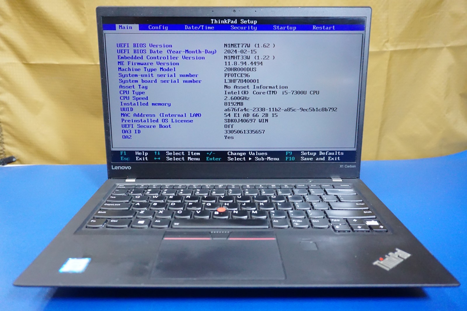 Lenovo ThinkPad X1 Carbon 5th Intel i5-7300U 8GB RAM NO SSD/OS