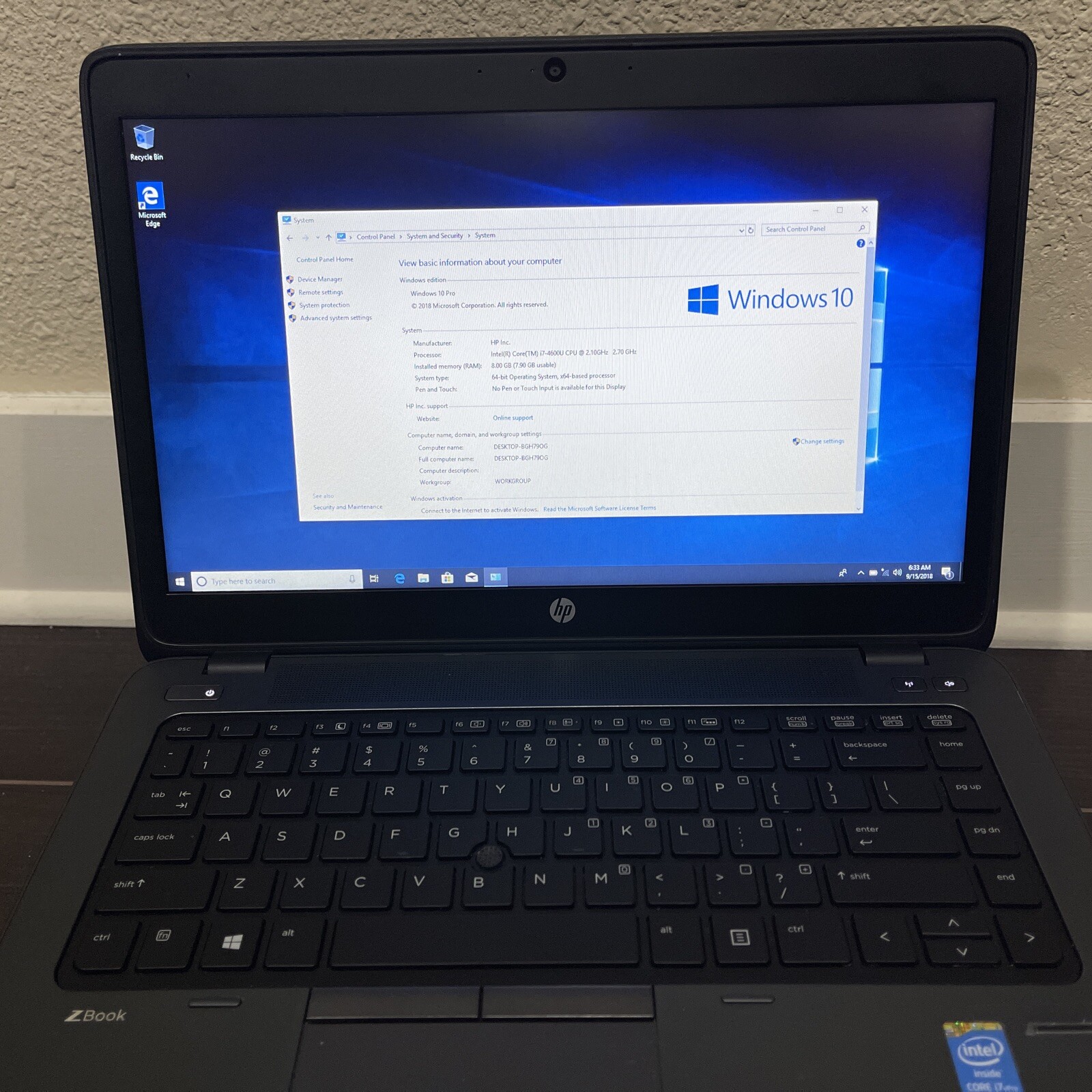 HP ZBook 14 G2 i7-4600U @ 2.1GHz 8GB 256GB Win 10 Pro WebCam BlueTooth