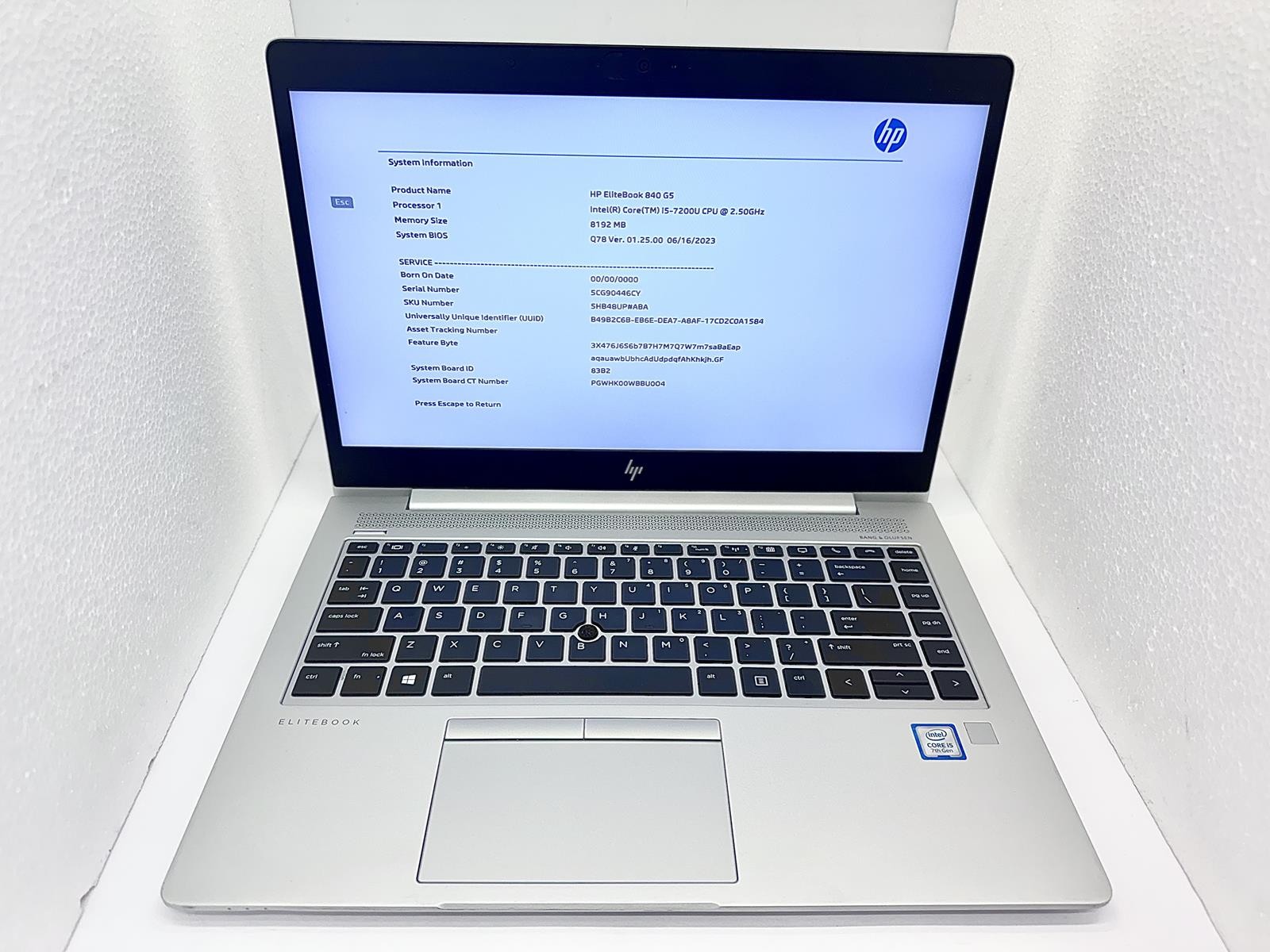 HP EliteBook 840 G5, Intel Core i5-7200U CPU @ 2.50GHz, 8GB RAM, 256GB NVMe 4424