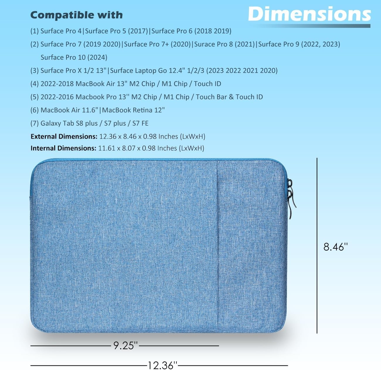 12-Inch Laptop Tablet Sleeve Case Canvas Cover for 2023-2014 Surface Pro 4/5/6/7