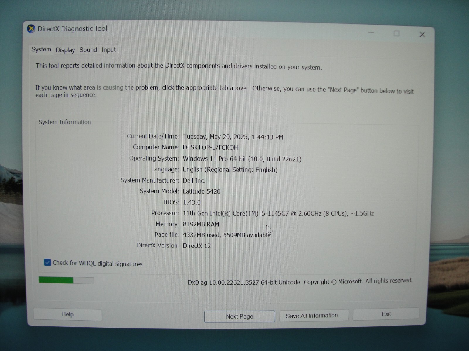 Dell Latitude 5420 14”FHD Intel Core i5-1145G7 2.6GHz 8GB 256GB SSD + Charger